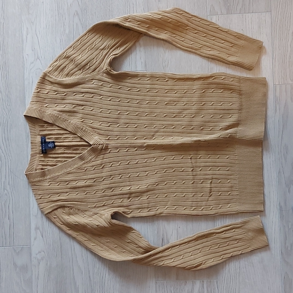 Tommy Hilfiger Tan Cable Knit VNeck Sweater